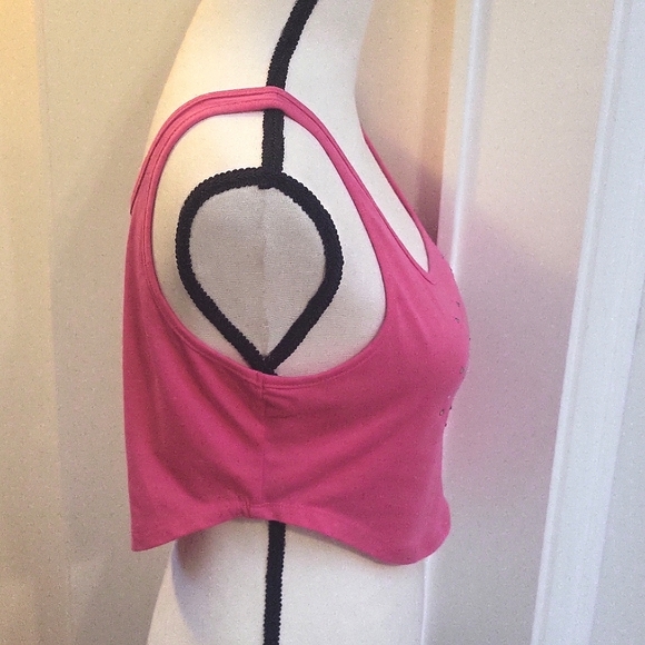 Barbie Pink Crop Tank Top with Rhinestone "HONEY" Embellishment with Halo Size L - Picture 4 of 5
